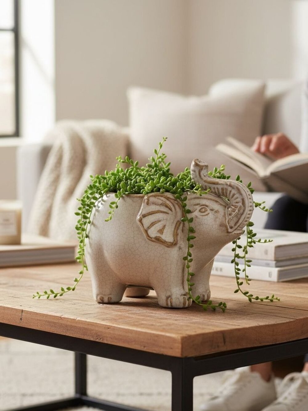 Accent Decor Ivory Elephant Ceramic Planter